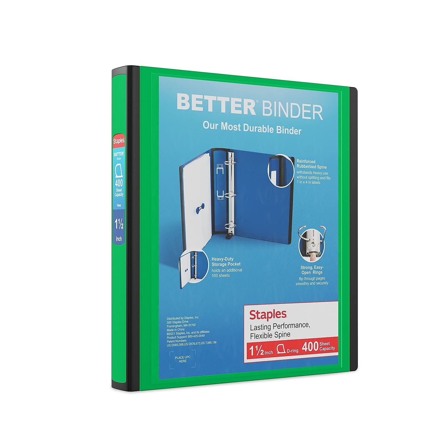 STAPLES 3 Inch BetterView Binder with D-Rings (Teal)