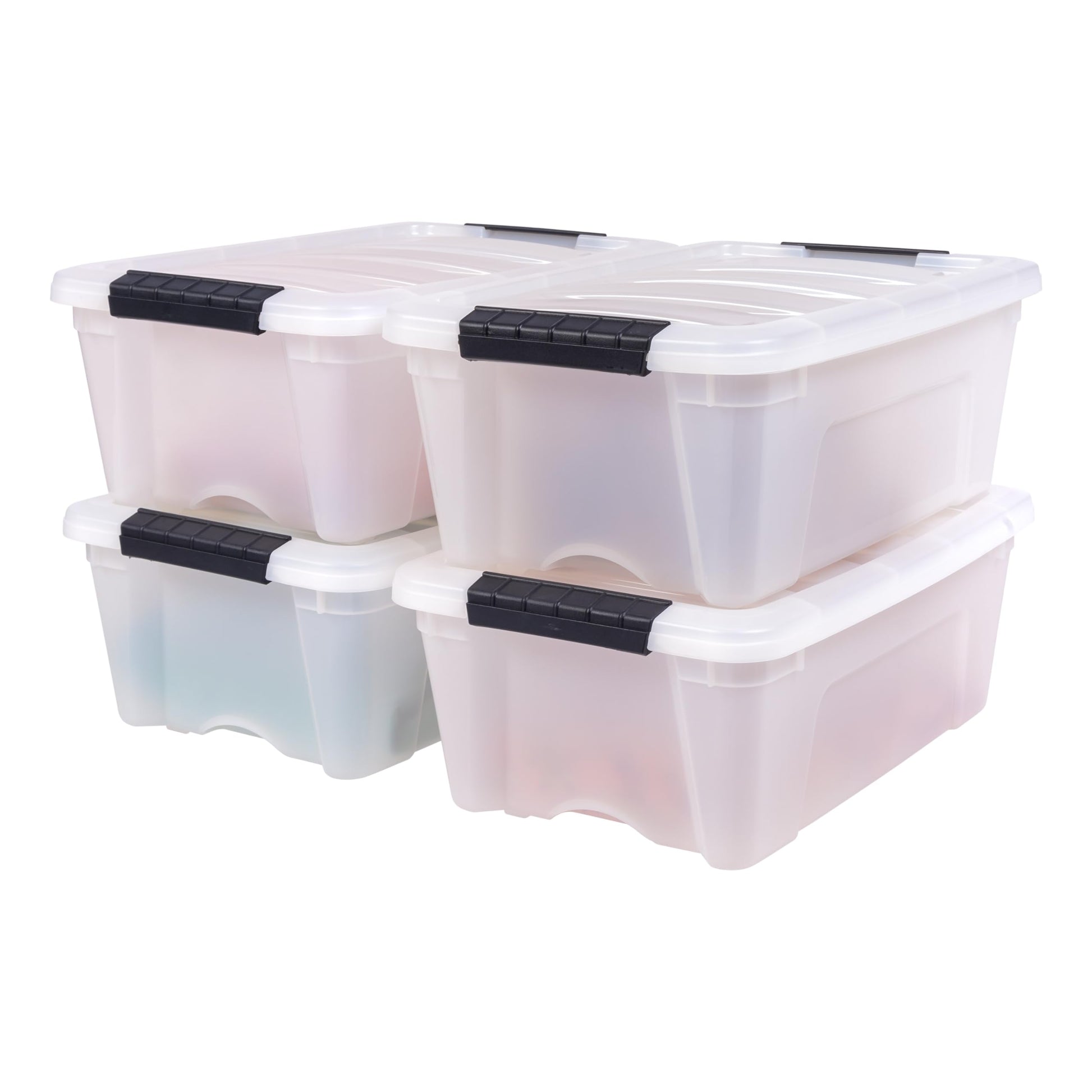IRIS USA 13 Qt Stackable Plastic Storage Bins with Lids, 6 Pack - BPA-Free, Made in USA - Discreet Organizing Solution, Latches, Durable Nestable Containers, Secure Pull Handle - Pearl