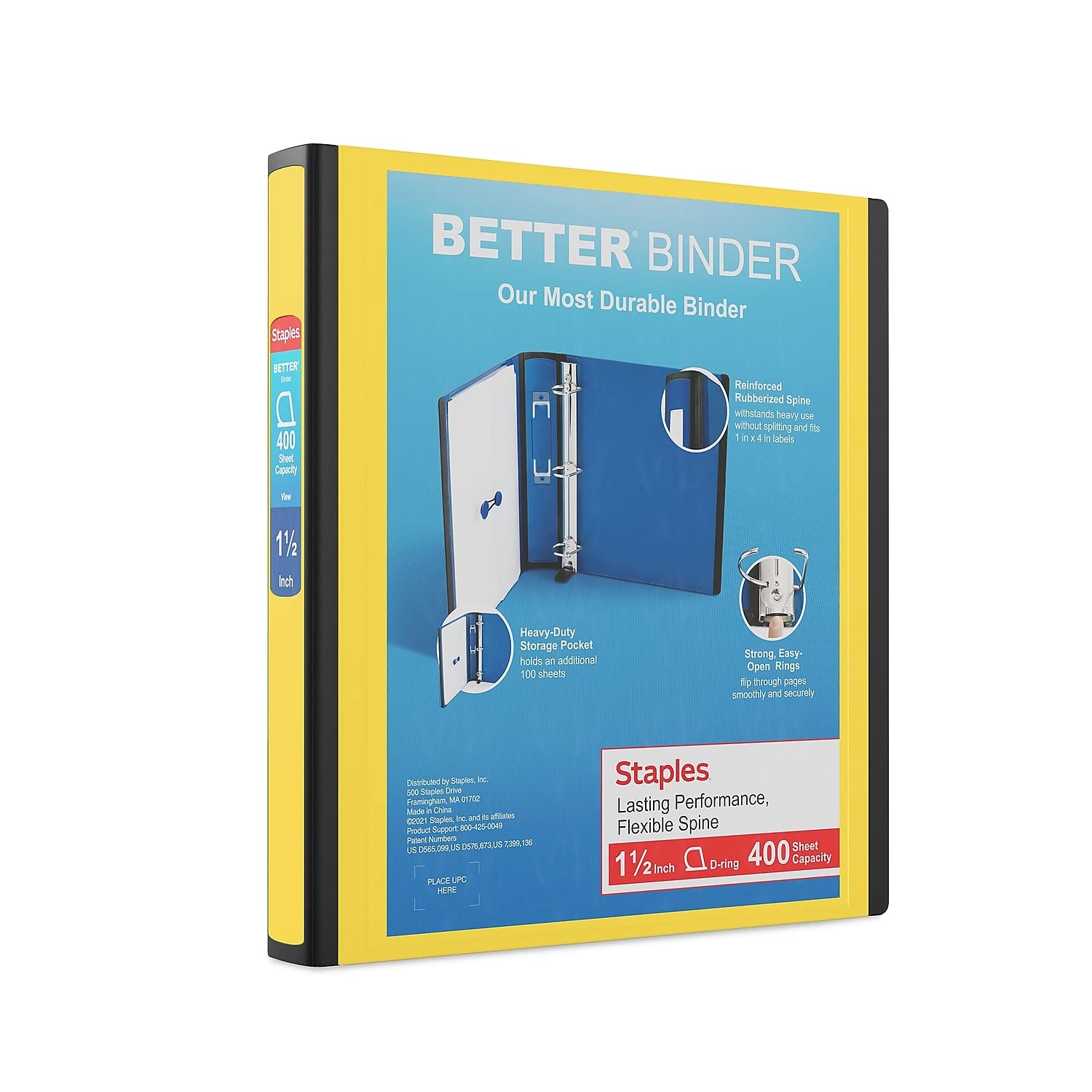STAPLES 3 Inch BetterView Binder with D-Rings (Teal)