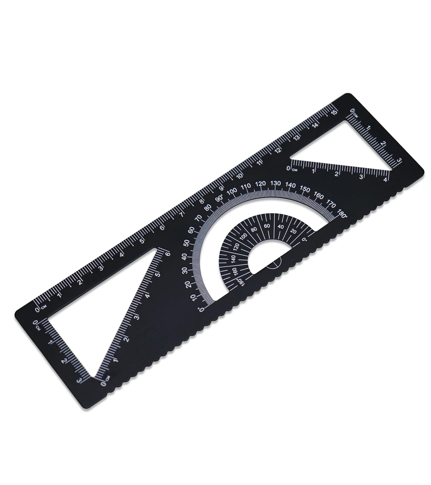 4-in-1 Geometry Set, Metal Math Ruler Kit- Aluminium Protractor, 2 Precision Triangles, Straight Edge Rule - Multifunctional Drafting& Measuring Small Ruler for Kids School - 6 inch, Black