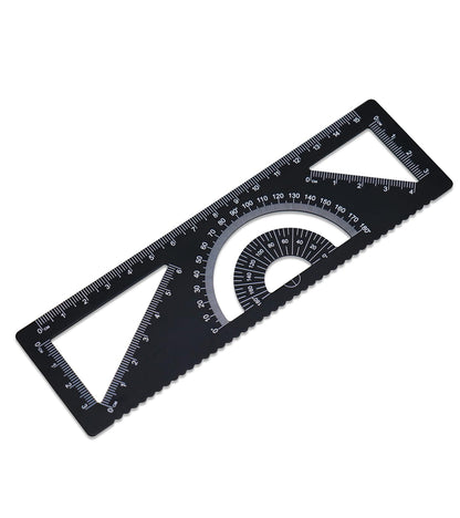 4-in-1 Geometry Set, Metal Math Ruler Kit- Aluminium Protractor, 2 Precision Triangles, Straight Edge Rule - Multifunctional Drafting& Measuring Small Ruler for Kids School - 6 inch, Black