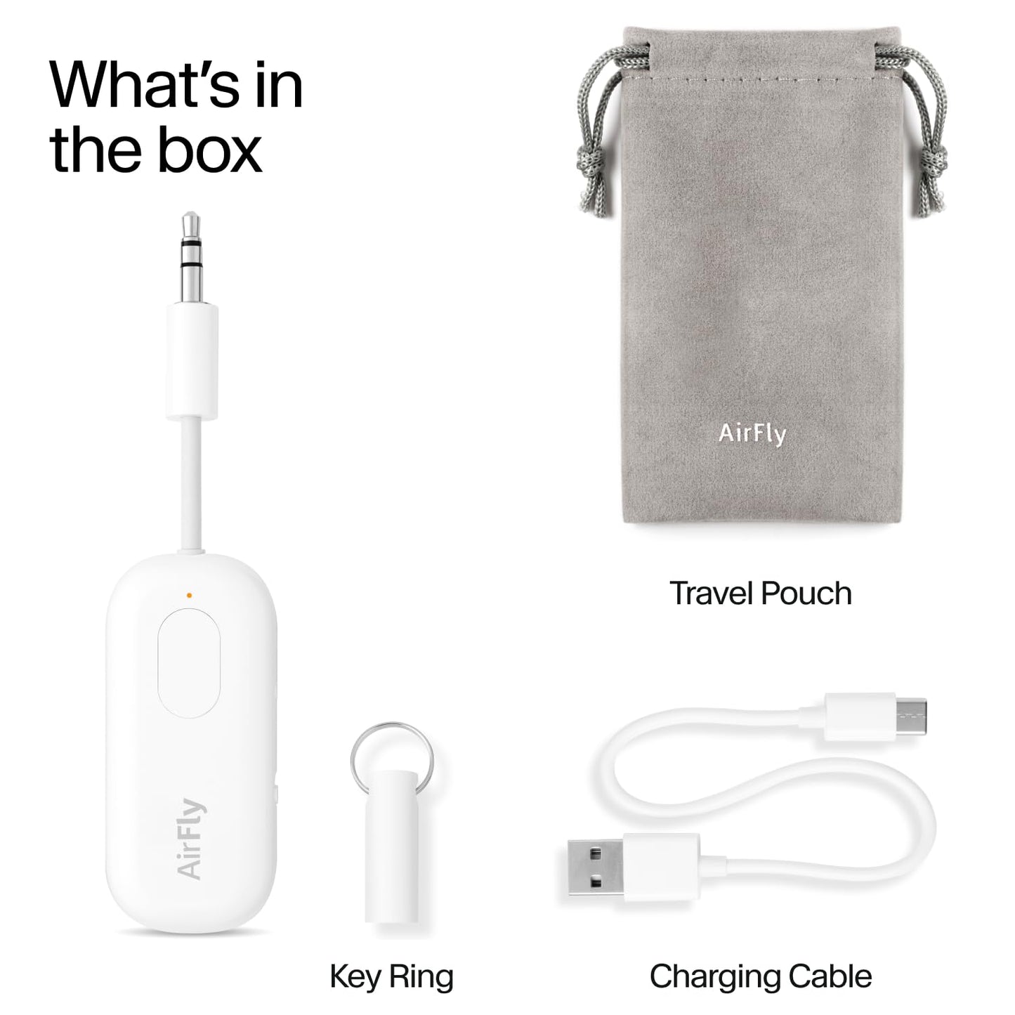 AirFly Pro 2 Deluxe – Bluetooth Adapter for Airplane, Pair 2 AirPods or Wireless Headphones – 3.5mm AUX Bluetooth Transmitter/Receiver for Cars, Boats, Treadmills, TVs – Airplane Travel Essentials