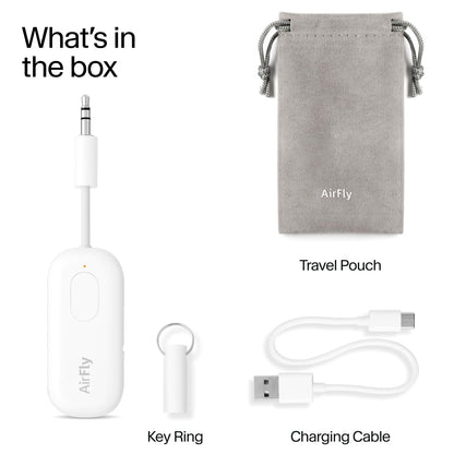 AirFly Pro 2 Deluxe – Bluetooth Adapter for Airplane, Pair 2 AirPods or Wireless Headphones – 3.5mm AUX Bluetooth Transmitter/Receiver for Cars, Boats, Treadmills, TVs – Airplane Travel Essentials