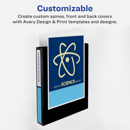 Avery Heavy-Duty View 3 Ring Binder, 1" One Touch Slant Rings, Holds 8.5" x 11" Paper, 1 Black Binder (05300)