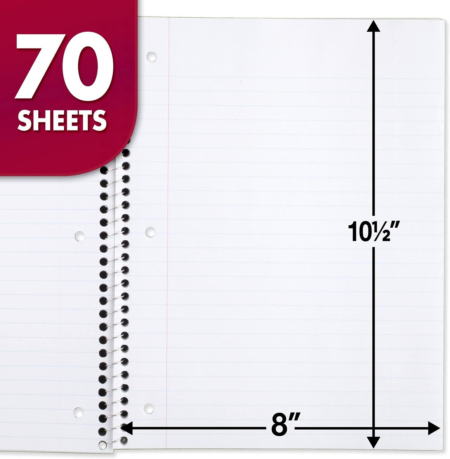Mead Spiral Notebooks, 24 Pack, 1 Subject, Wide Ruled Paper, 7-1/2" x 10-1/2", 70 Sheets per Notebook, Color Will Vary (05510)