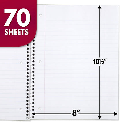 Mead Spiral Notebooks, 24 Pack, 1 Subject, Wide Ruled Paper, 7-1/2" x 10-1/2", 70 Sheets per Notebook, Color Will Vary (05510)