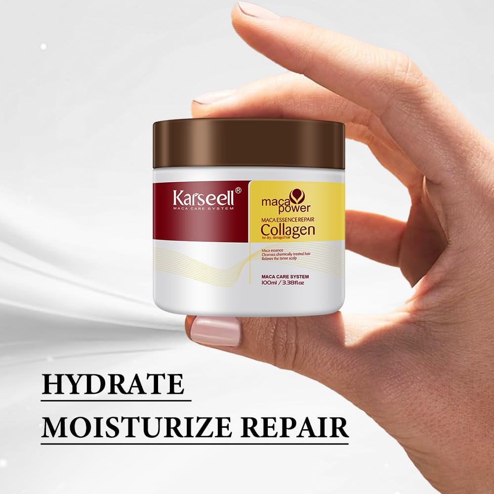 Karseell 3.38floz 100ml Collagen Hair Treatment Deep Repair Conditioning Argan Oil Collagen Hair Mask Essence for Dry Damaged Hair All Hair Types