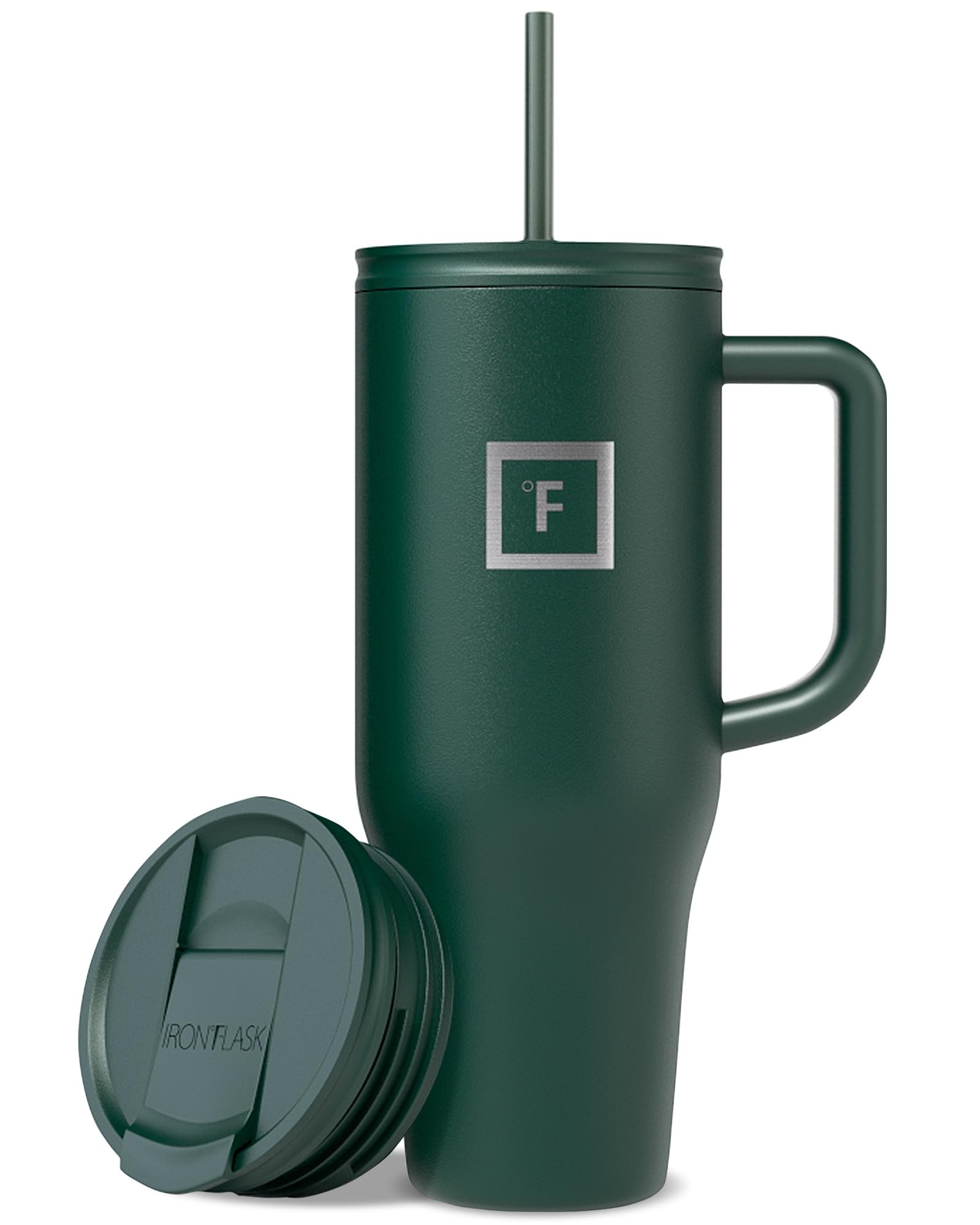 IRON °FLASK Co-Pilot Insulated Mug w/Straw & Flip Cap Lids - Cup Holder Bottle for Hot, Cold Drink - Leak-Proof - Water, Coffee Portable Travel Mug - Aurora, 40 Oz
