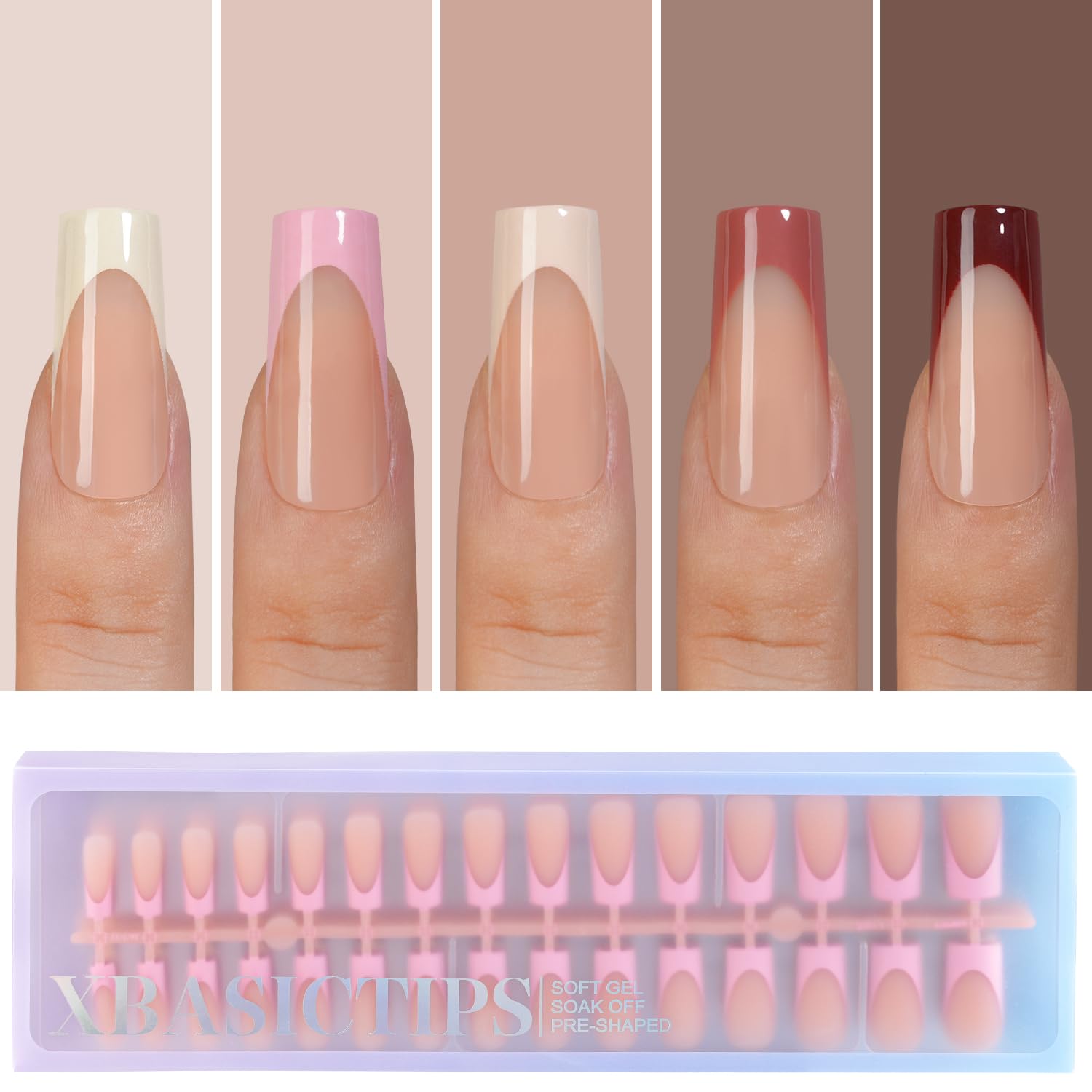 Misssix XBASICTIPS French Tip Press On Nails, 150 Pcs Short Square French Gel Nail Tips, Soft Gel Pre-shaped No File Need Fake Nails for Nail Art DIY Extension Designs, 15 Sizes