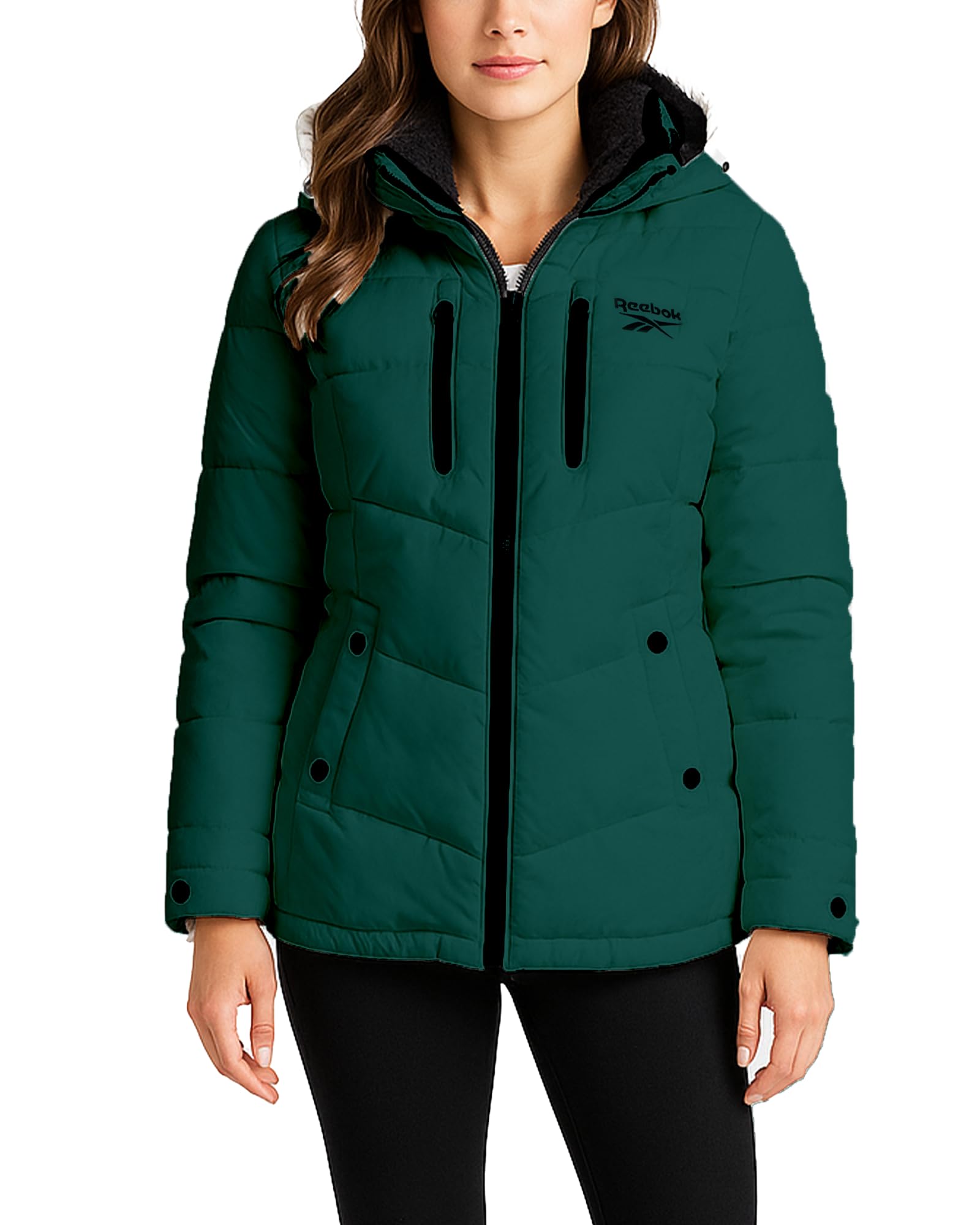 Reebok Womens Puffer Jacket - Heavyweight Puffer Coat with Faux Fur Trim Hood - Outerwear Down Winter Jackets for Women