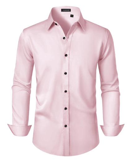 Men's Dress Shirts Long Sleeve Stretch Wrinkle Free Slim Fit Wedding Formal Button Down Shirt
