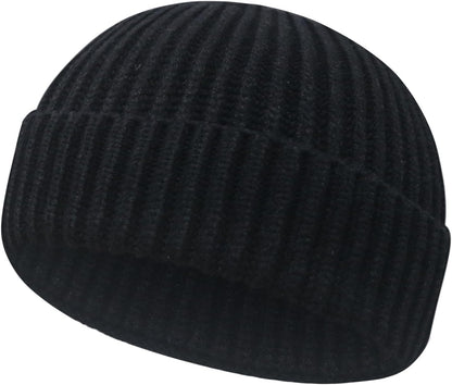 Wool Fisherman Beanies for Men Women Short Cuff Knit Beanie Winter Warm Hats Trawler Hat Stylish Watch Cap