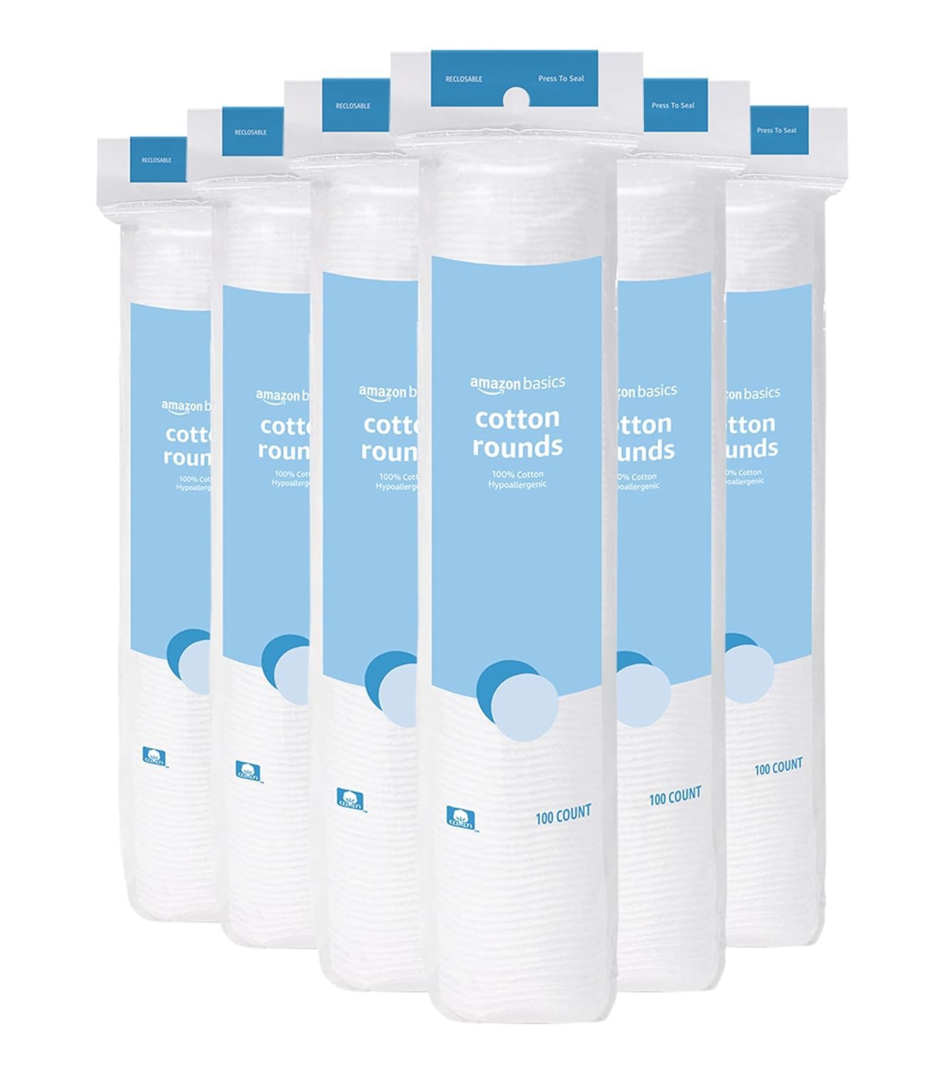 Amazon Basics Hypoallergenic 100% Cotton Rounds for Makeup Removal and Skincare, 100 Count, 1 Pack