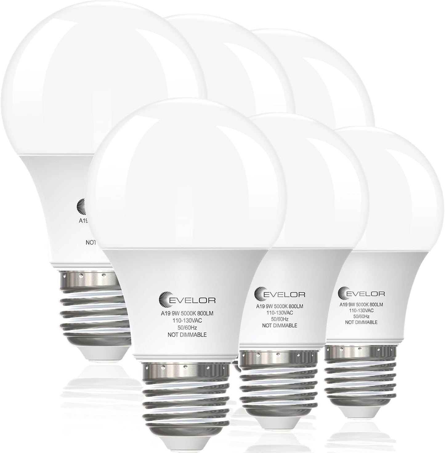 6-Pack A19 LED Light Bulbs,60 Watt Equivalent Daylight 5000K with E26 Base,Efficient 9W,800 Lumens Non-Dimmable LED Bulbs,15000 Hours, Ideal for Bedroom Living Room