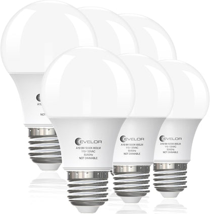 6-Pack A19 LED Light Bulbs,60 Watt Equivalent Daylight 5000K with E26 Base,Efficient 9W,800 Lumens Non-Dimmable LED Bulbs,15000 Hours, Ideal for Bedroom Living Room