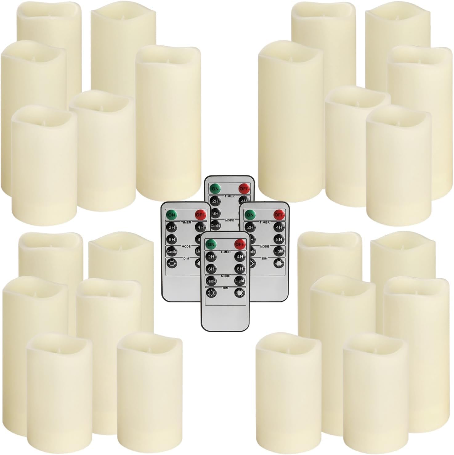 Set of 24 Waterproof Outdoor Flameless Candles, LED Candles with 4 Remote and Timer,(H 4" 5" 6" x D 2.2"),for Halloween Wedding Festiv