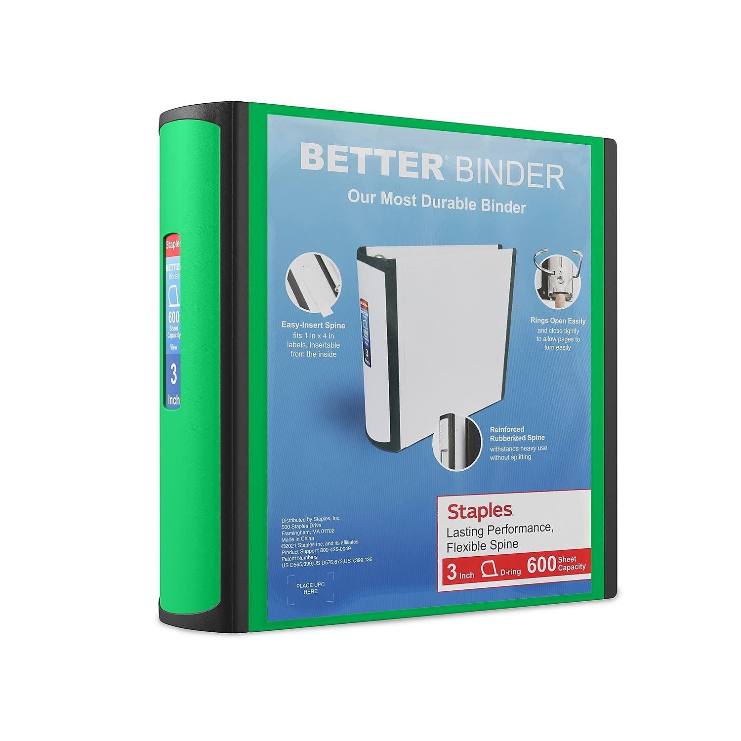STAPLES 3 Inch BetterView Binder with D-Rings (Teal)