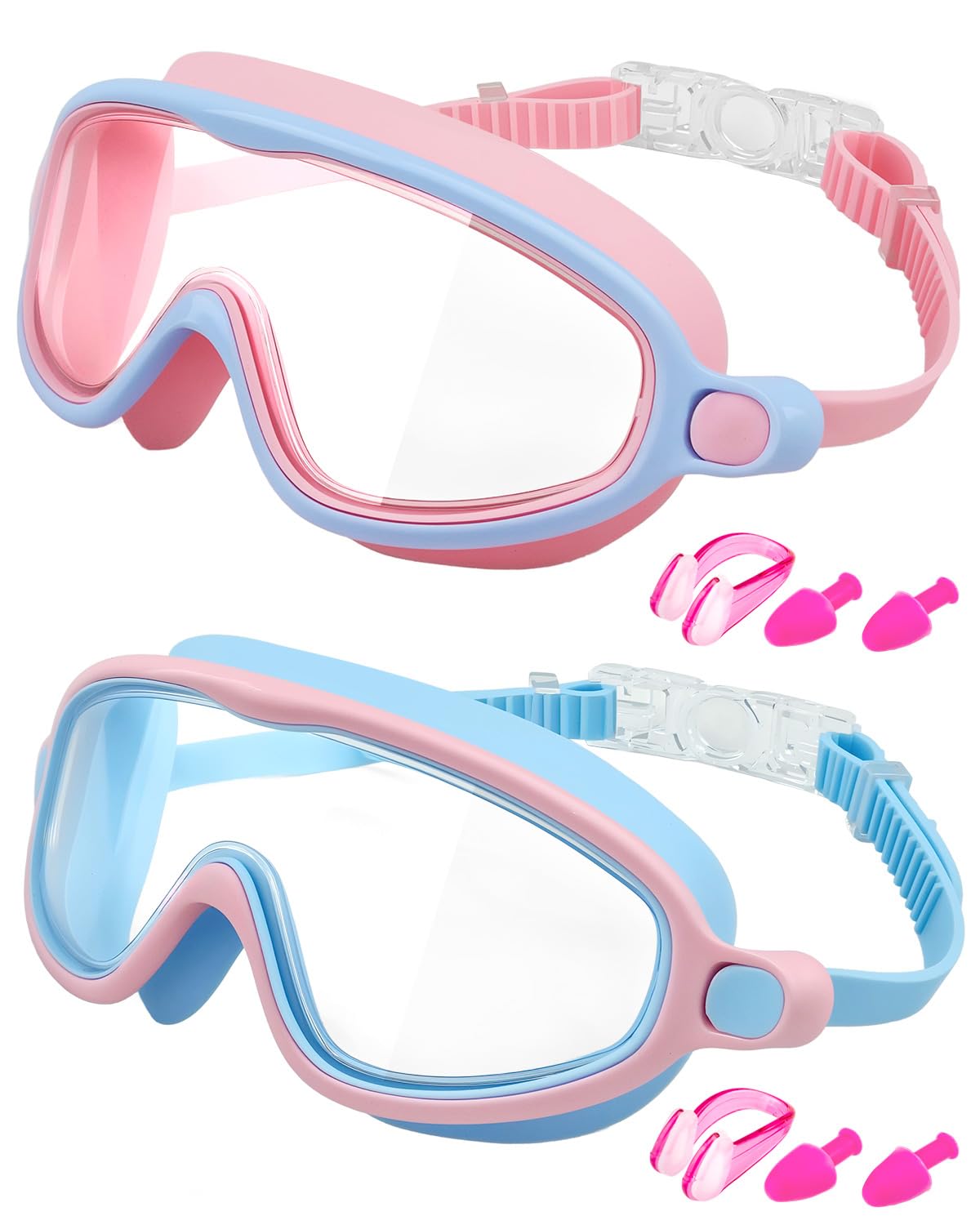 Rantizon Swim Goggles 2 Pack, Wide View Anti Fog&UV Swimming Goggles for Audlt, No Leaking Summer Gifts for Men Women Kid