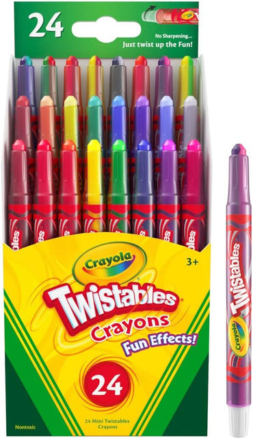 Crayola Twistables Crayons for Kids (24ct) Essential School Supplies for Girls & Boys, Toddler Coloring, Less Mess, Back to School Gifts for Kids