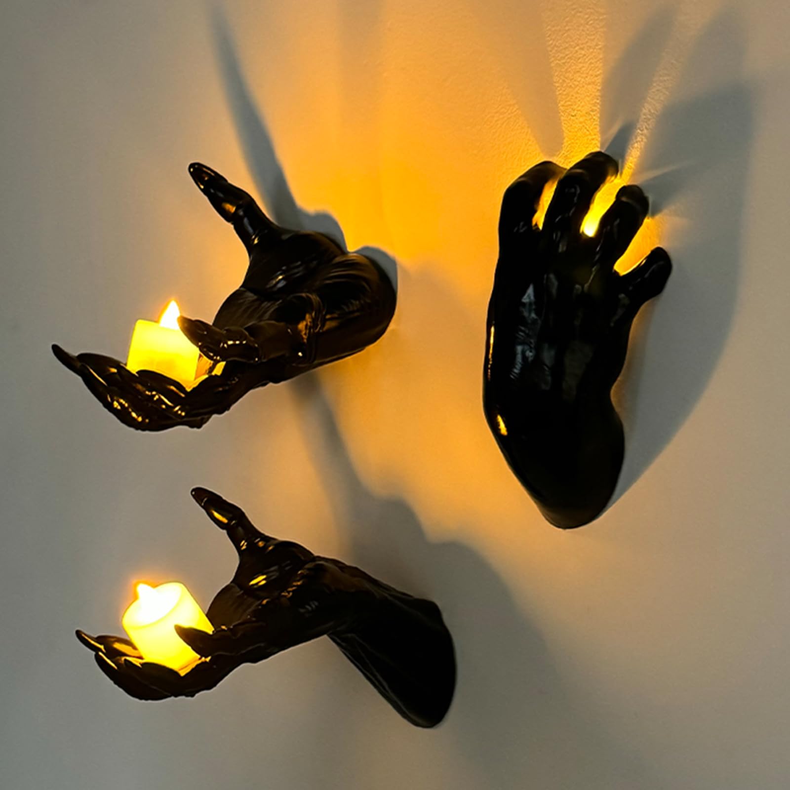 DAZONGE Halloween Decorations, Pack of 3 Wall Mounted Creepy Reaching Hands with Lighted Candles, Life-Sized Horror Hands for Gothic Wall Decorations, Scary Halloween Decorations Indoor