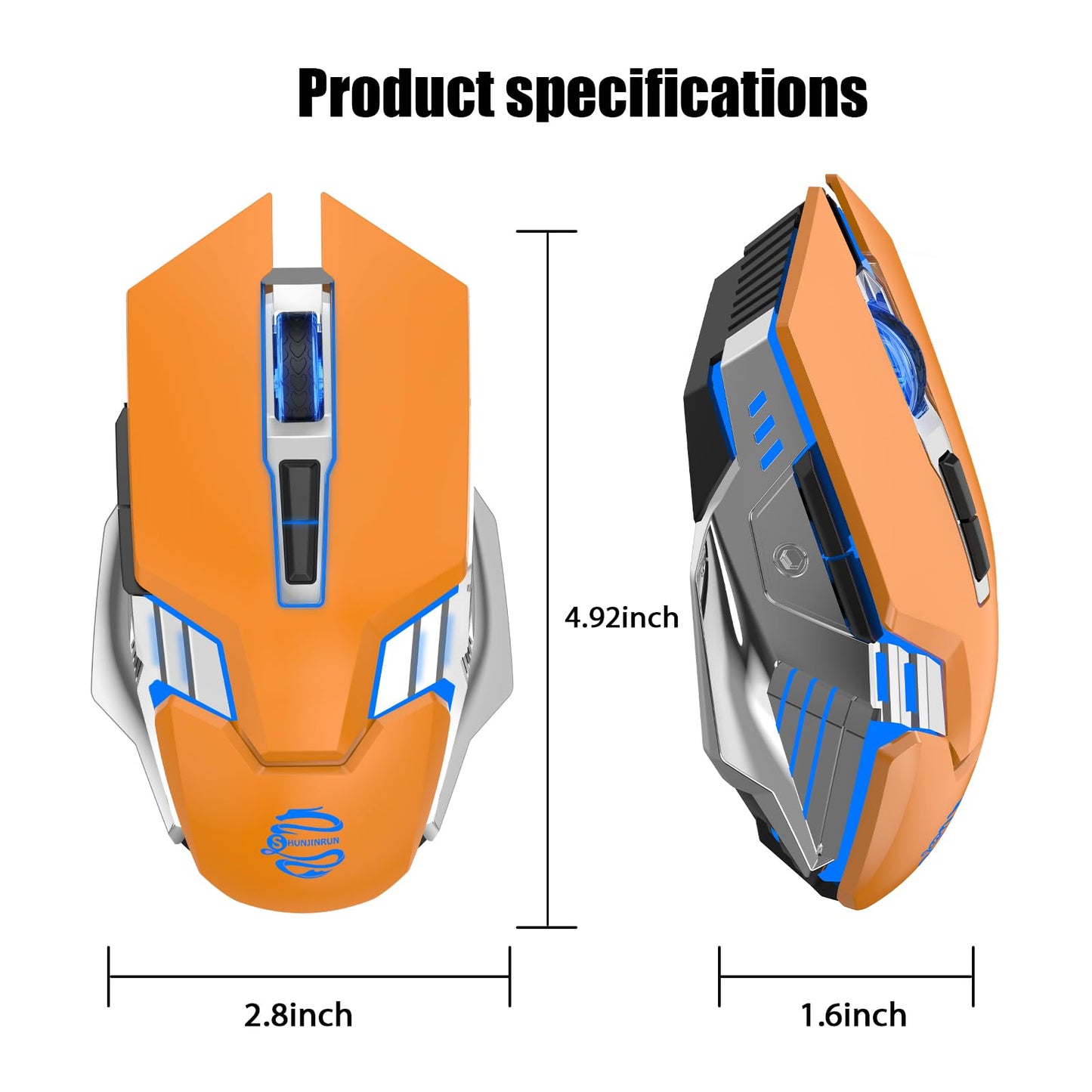 Bluetooth Gaming Mouse, RGB Rechargeable USB Wireless Mouse, Quiet Click, LED Backlit, Ergonomic, with Side Button, 6 Button, DPI Adjustable, Computer Mice for Laptop PC MacBook Chromebook - Grey