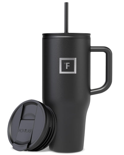 IRON °FLASK Co-Pilot Insulated Mug w/Straw & Flip Cap Lids - Cup Holder Bottle for Hot, Cold Drink - Leak-Proof - Water, Coffee Portable Travel Mug - Aurora, 40 Oz