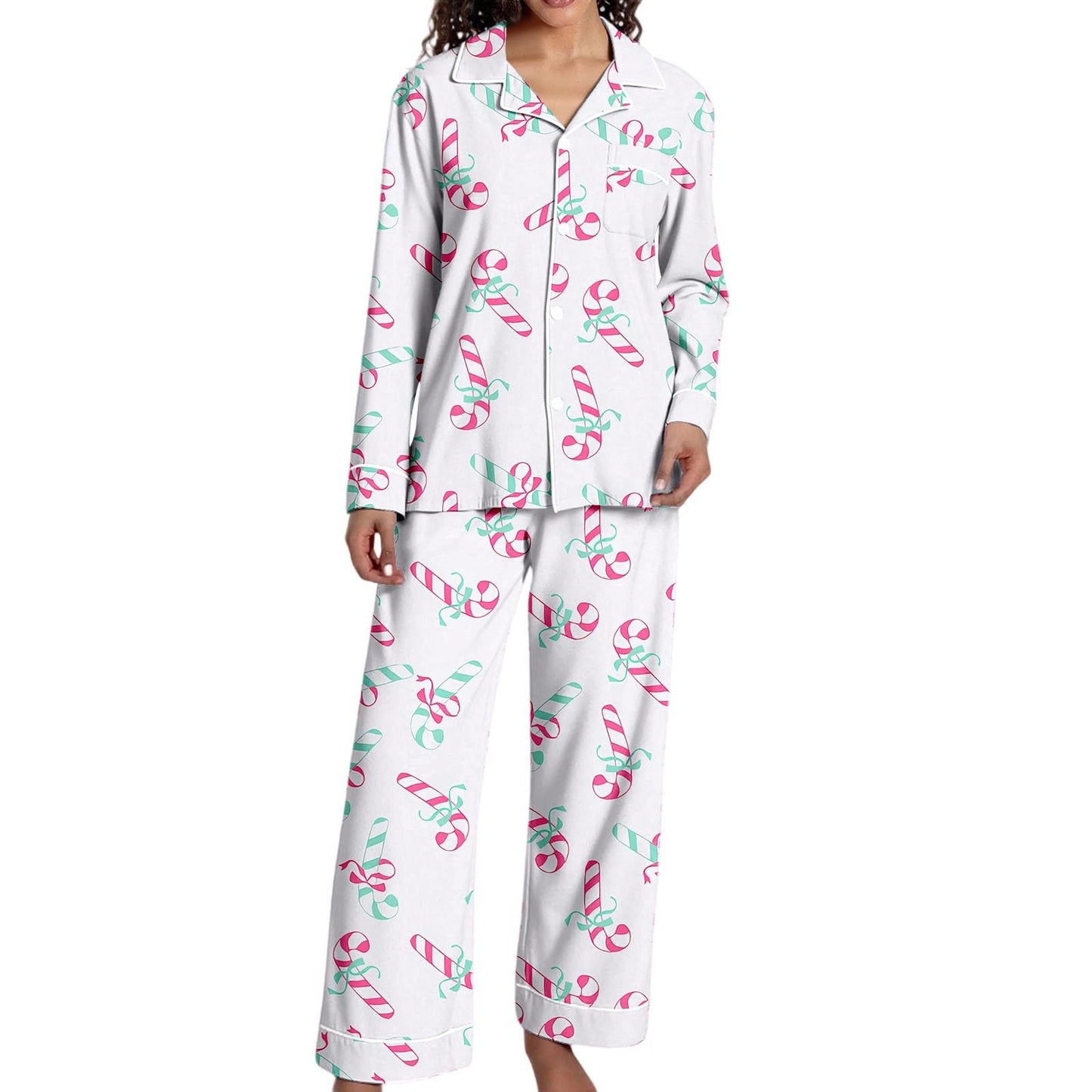 Christmas Pajamas for Women,Button up Long Sleeve Pajama Set Casual Soft Cute Xmas Print Pjs Sleepwear 2025