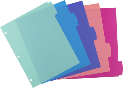 Avery Durable Plastic 5-Tab Write & Erase Big Tab Dividers for 3 Ring Binders, Pastel Brights (16270)