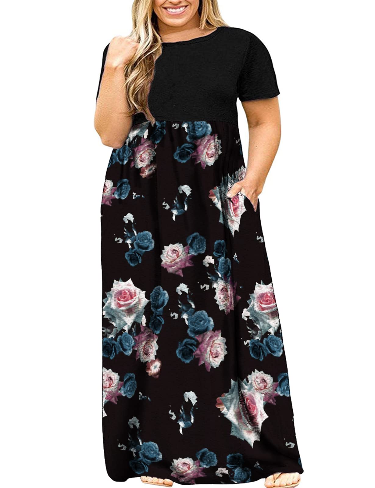 Halife Plus Size Dresses for Curvy Women Summer Casual Beach Long Maxi Dress with Pockets
