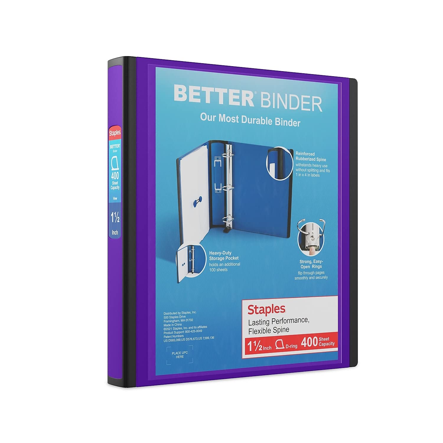STAPLES 3 Inch BetterView Binder with D-Rings (Teal)