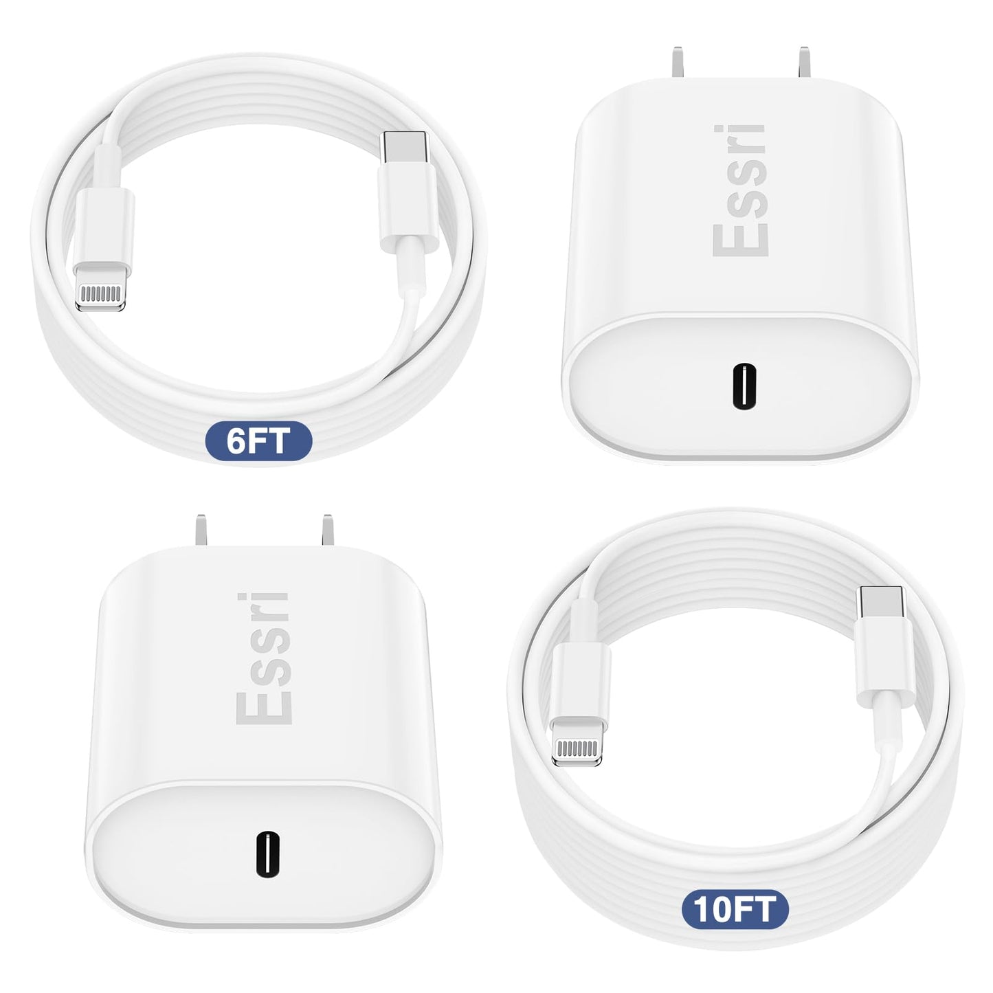 Essri i Phone Charger Fast Charging 10 FT, 3-Pack 20W PD USB C Charger Block with iPhone 14 13 Charging Cable 10 Foot, Compatible with iPhone 14 Pro/13Pro Max/12/11Pro/Mini - White