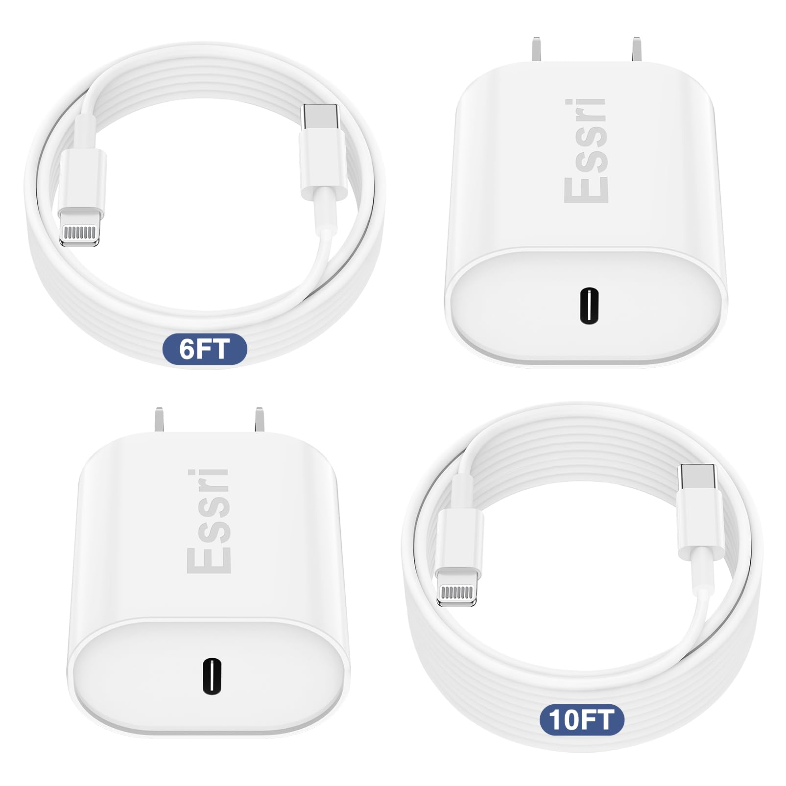 Essri i Phone Charger Fast Charging 10 FT, 3-Pack 20W PD USB C Charger Block with iPhone 14 13 Charging Cable 10 Foot, Compatible with iPhone 14 Pro/13Pro Max/12/11Pro/Mini - White