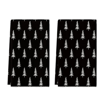 Artoid Mode Wood Xmas Tree Christmas Kitchen Towels Dish Towels, 18x26 Inch Farmhouse Holiday Winter Decoration Cleaning Set of 2