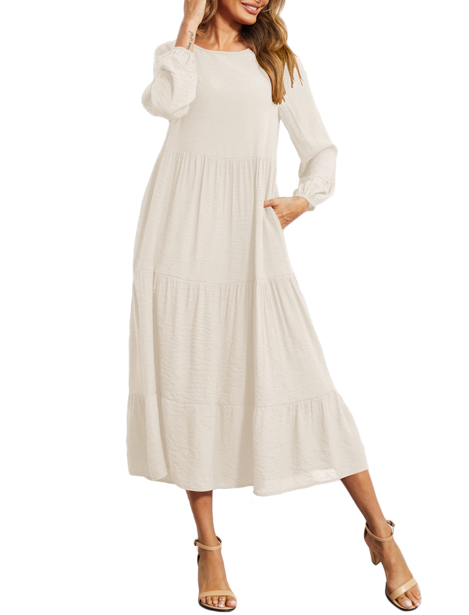 Halife Women's Summer Casual Maxi Dresses Flowy Ruffle Boho Long Dresses with Pockets