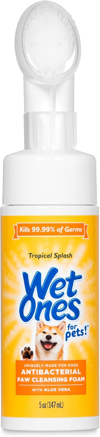Wet Ones for Pets Antibacterial Dog Paw Cleaner with Built-in Scrubber Brush - Foaming Cleanser for Dog Paws - Paw Washer & Grooming Care - Dog Cleaning Supplies - Tropical Splash Scent 5 oz