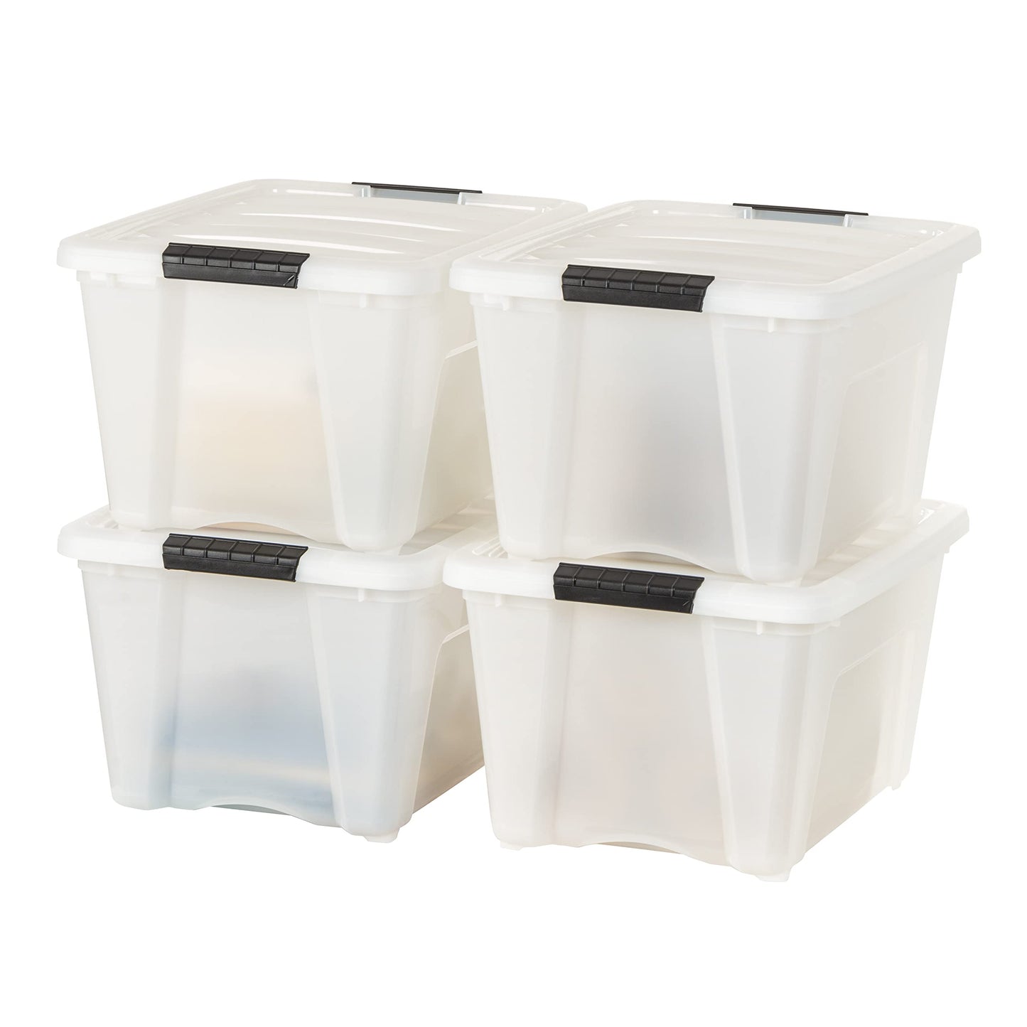 IRIS USA 13 Qt Stackable Plastic Storage Bins with Lids, 6 Pack - BPA-Free, Made in USA - Discreet Organizing Solution, Latches, Durable Nestable Containers, Secure Pull Handle - Pearl