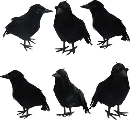 Dazzle Bright 6Pack Halloween Black Feathered Crows Decor, Holiday Decoration for Indoor Outdoor Home Yard Garden Party Carnival Supplies