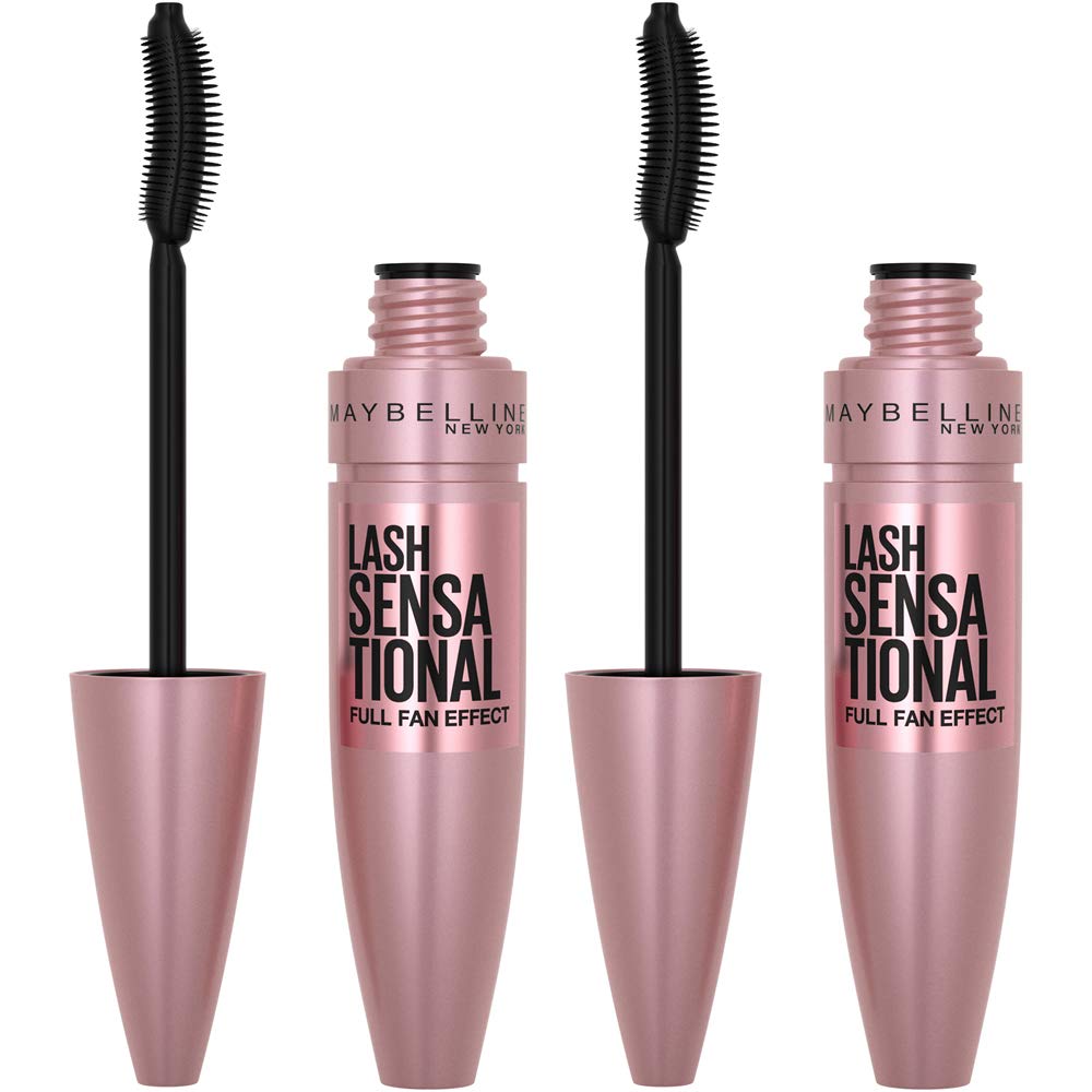 Maybelline Lash Sensational Washable Mascara, Lengthening and Volumizing for a Full Fan Effect, Blackest Black, 1 Count
