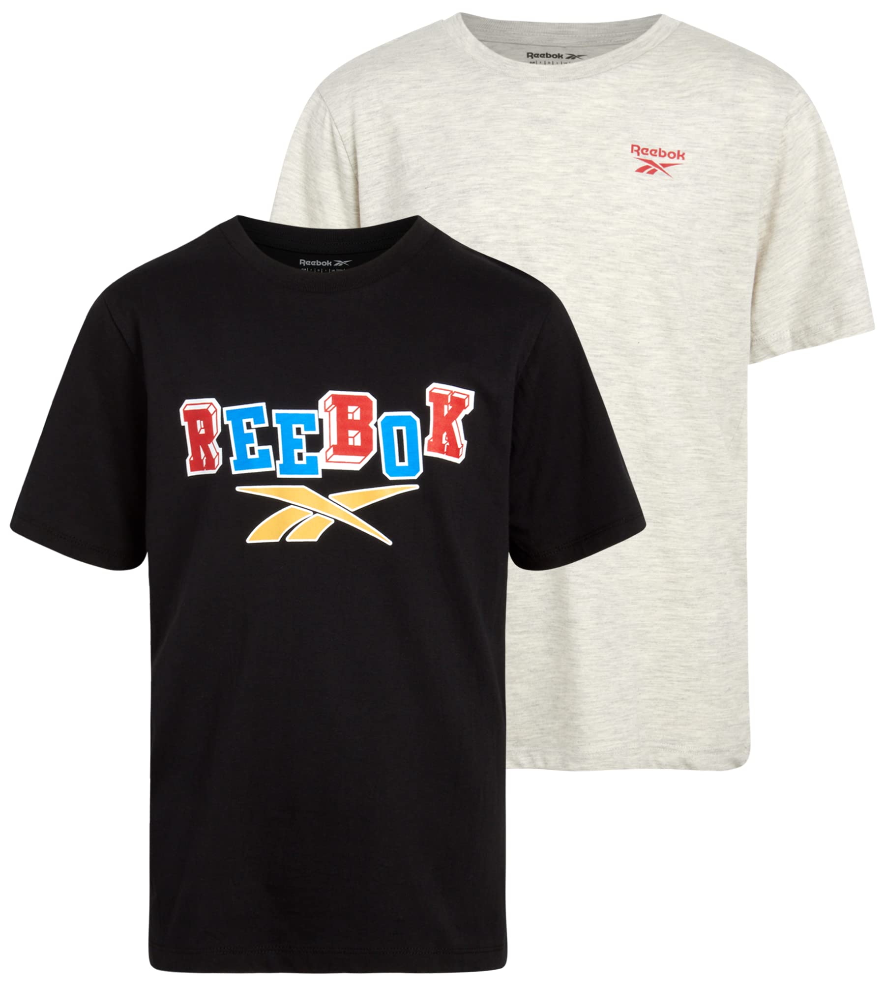 Reebok Boys' Athletic T-Shirt - 2 Pack Short Sleeve Crew Neck Active Performance Logo Graphic Tees for Boys (Sizes: 8-20)