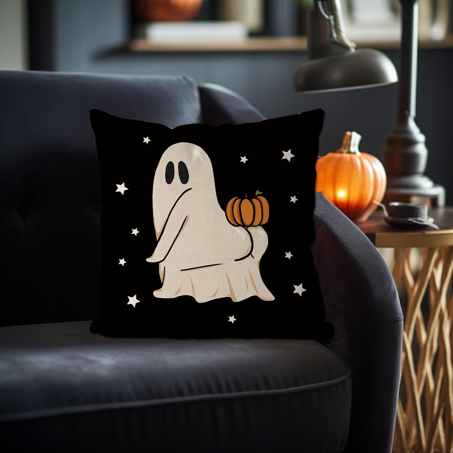 GAGEC Halloween Pillow Covers 18x18 Inch Funny Ghost Pumpkin Pillow Covers Halloween Throw Pillow Covers Holiday Pillowcase Cushion Case for Home Sofa Decor