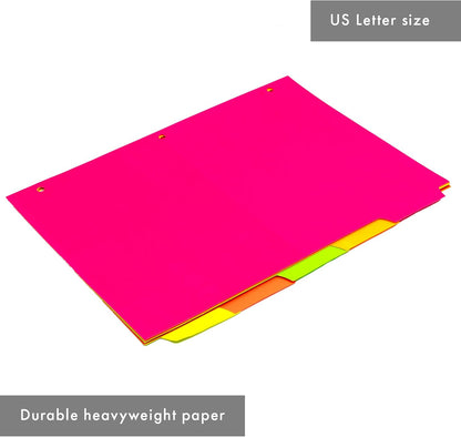 Pukka Pad, 5 Dividers, Binder Notebook File Page Separators, 5 Packs of 5 Tab Set, 8 ½ x 11 in. Neon Colors