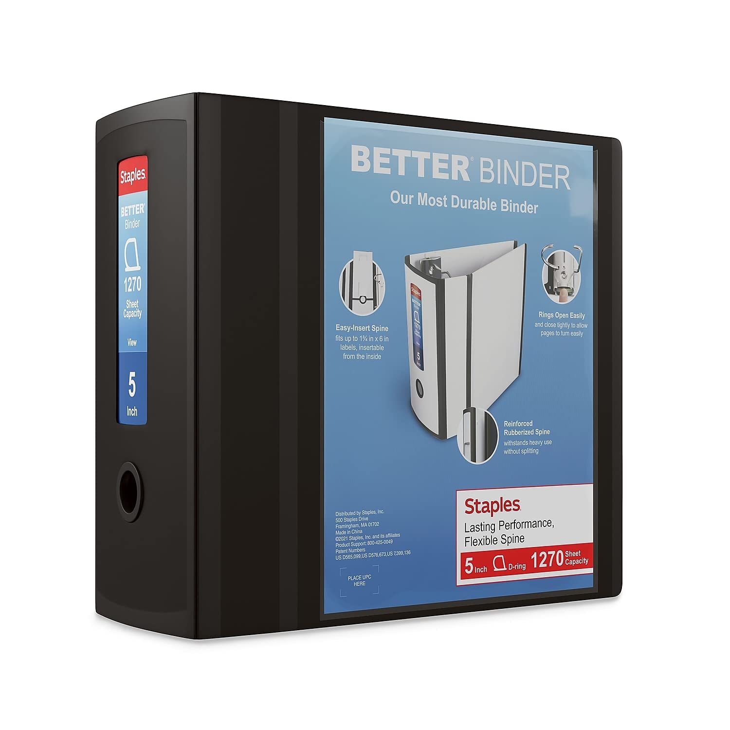 STAPLES 3 Inch BetterView Binder with D-Rings (Teal)
