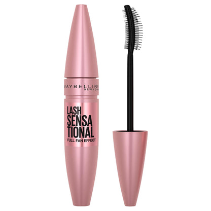 Maybelline Lash Sensational Washable Mascara, Lengthening and Volumizing for a Full Fan Effect, Blackest Black, 1 Count