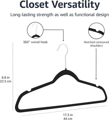Amazon Basics Slim, Velvet, Non-Slip Suit Clothes Hangers, Pack of 50, Black