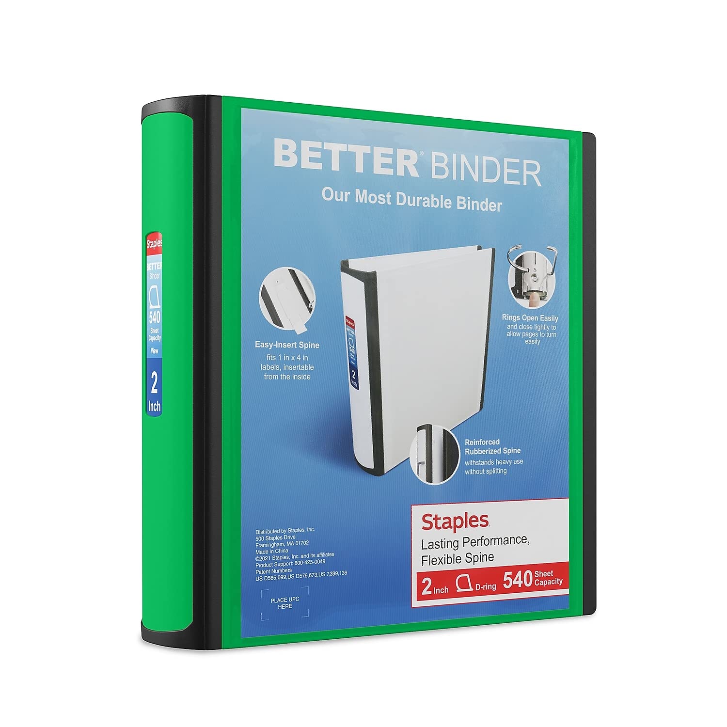 STAPLES 3 Inch BetterView Binder with D-Rings (Teal)