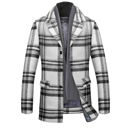INVACHI Men's Wool Blend Pea Coat Warm Winter Trench Coat with Detachable Soft Scarf Single Breasted Overcoat