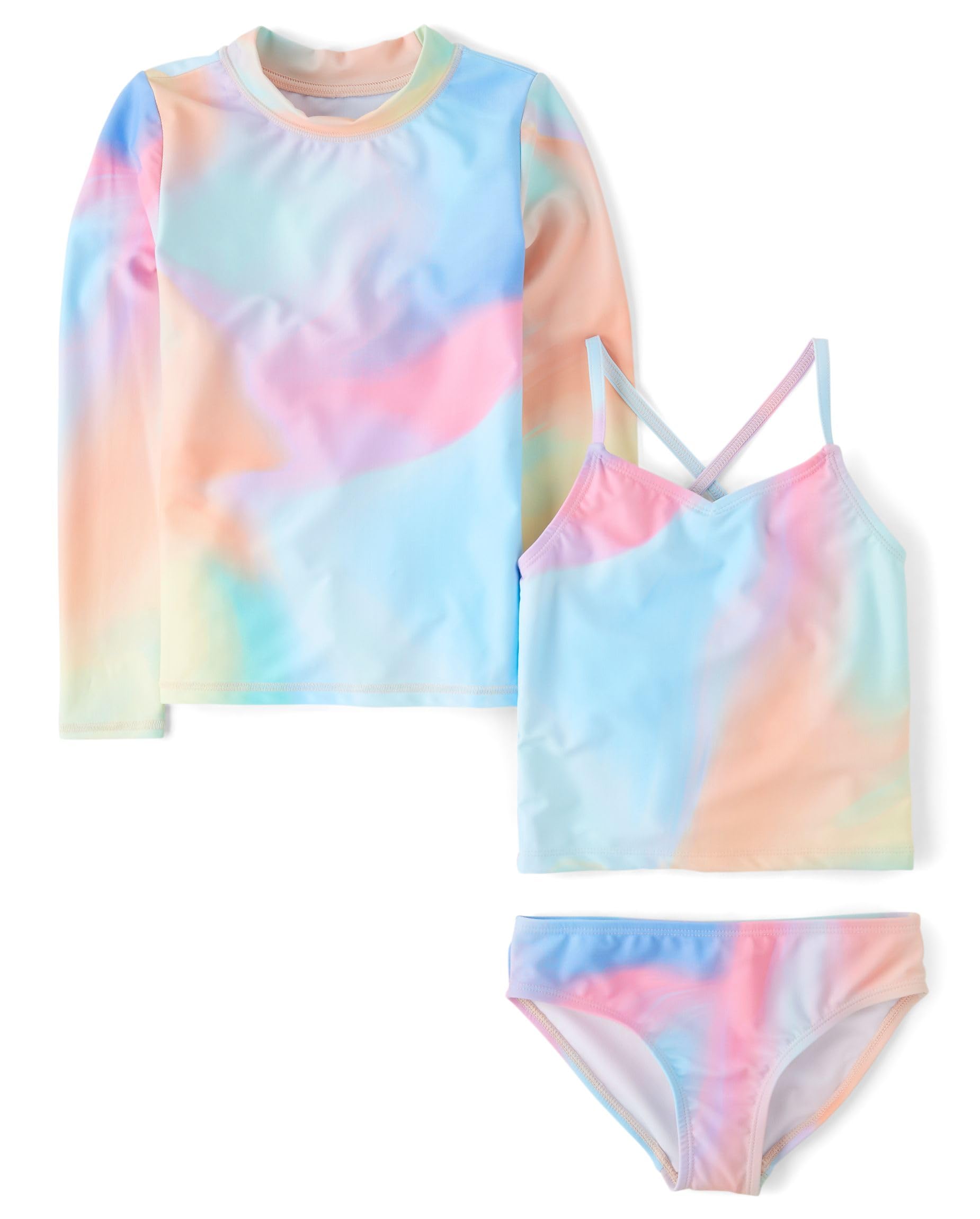 The Children's Place Girls' Long Sleeve Rashguard and Tankini Swimsuit, 3 Piece Set