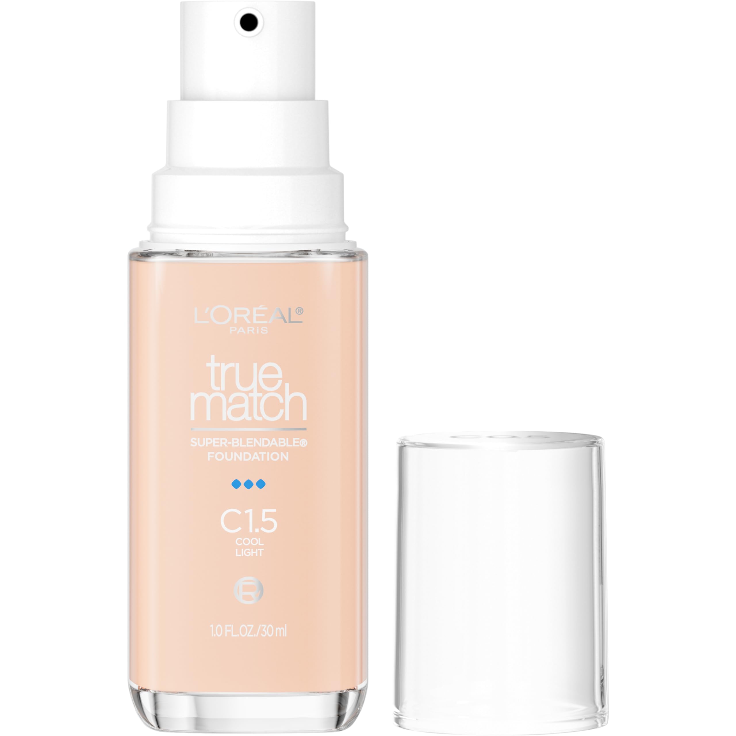 L'Oreal Paris True Match Super-Blendable Foundation, Medium Coverage Liquid Foundation Makeup, C3, Light Medium, 1 Fl Oz