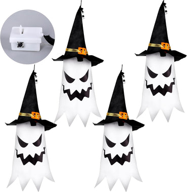 Halloween Decorations Outdoor Halloween Decor Hanging Outdoor String Lights Glowing Ghost Witch Hat Halloween Decorations Indoor Ornaments Halloween Lights for Home Tree Garden Yard (4Pcs)
