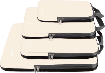 BAGAIL 4 Set/6 Set/8 Set Compression Packing Cubes Travel Accessories Expandable Packing Organizers (Half Mesh, 6-Black)